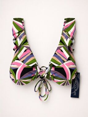 Aqua Couture NWT Green & Pink Tie-Back Bikini Top (rack)